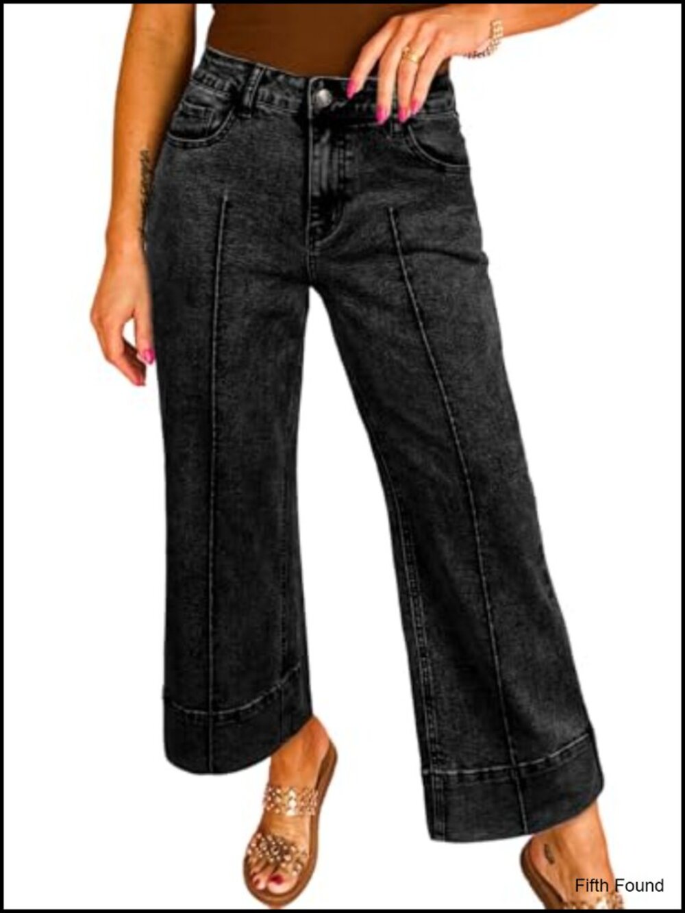 Astylish High Waisted Wide Leg Cropped Ankle Jeans Stretch Denim Pants